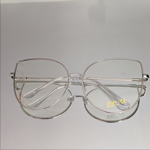 Callie Cateyes: Big Oversized Silver Clear Glasses - Picture 2 of 8
